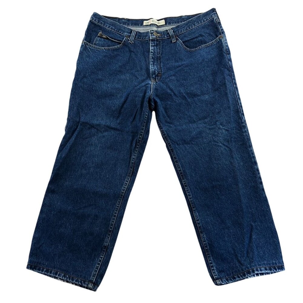 Lee Mens Jeans 38x32 Relaxed Fit Blue Denim Classic Casual Straight Leg Cotton